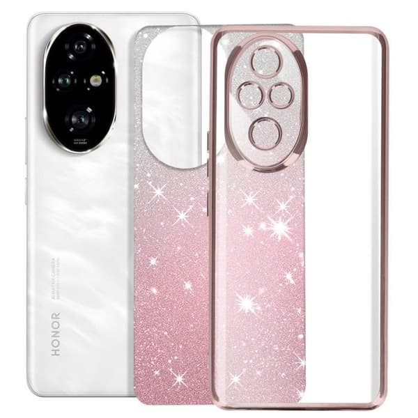 Coque för Honor 200 Pro Mönster Glittrande Gradient Kamera Skyddad Rosé Champagne Ros