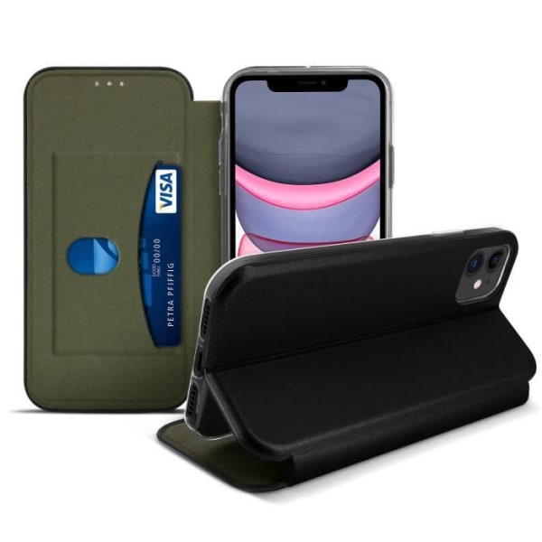 Etui - AVIZAR - iPhone 11 - Øko-læder tekstureret - Sort - Indbygget videostøtte Svart