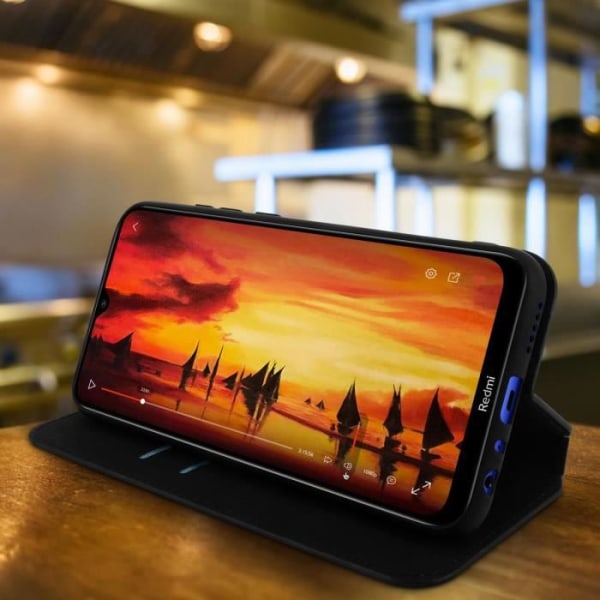 Housse - AVIZAR - Xiaomi Redmi Note 8T - Ekologiskt läder - Plånbok - Stöd-funktion - Svart Svart