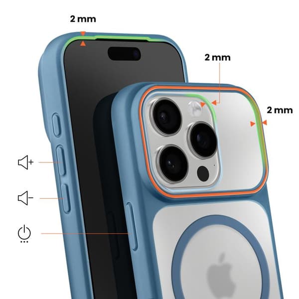 iPhone 16 Pro Max Cover Silikone Ramme Forstærket Røg Bag Kompatibel med MagSafe Blå Blå