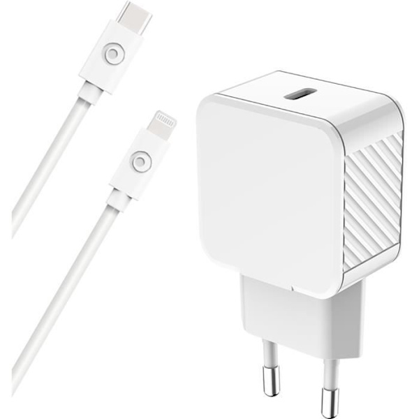 20W strømforsyning hjemmeoplader + hvid USB C/Lightning-kabel - 100 % genbrugsplastik Bigben Hvid
