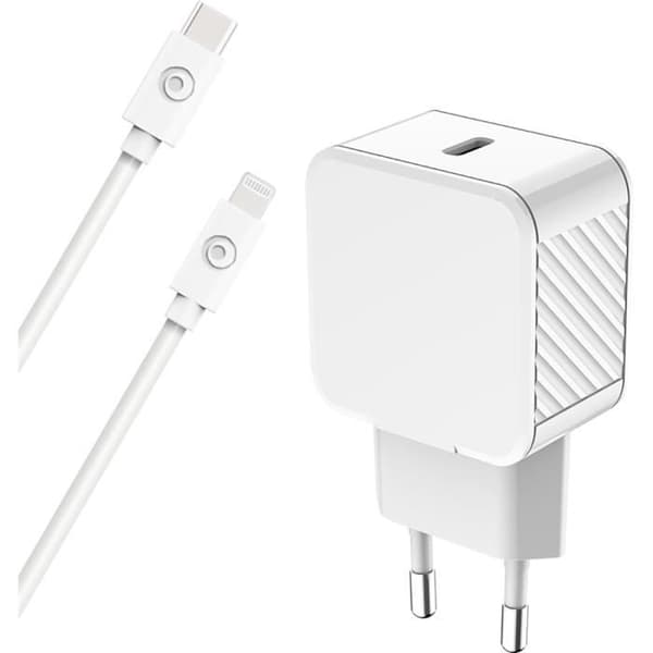Lader - Bigben - 20W Power Delivery - USB C/Lightning kabel - 100% genbrugsplastik - Hvid