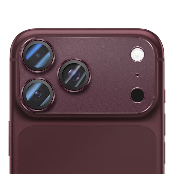 Skyddskamera för iPhone 18 Pro i Härdat Glas Monoblockdesign Bordeaux Röd