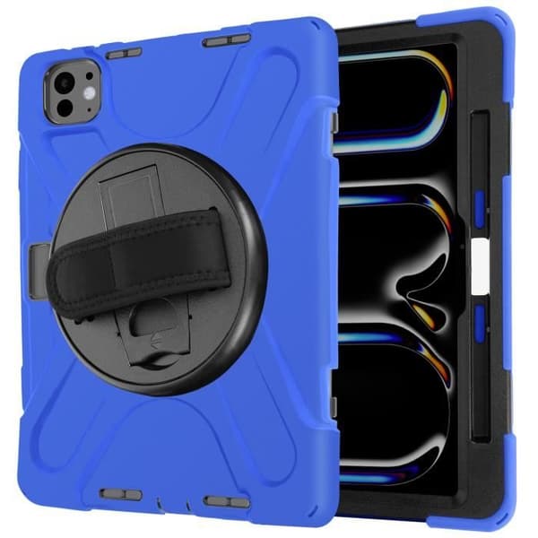 Coque Antichoc - iPad Pro 13 2024 - Blå - Rotérbart Håndtag - Transportrem - Multilag Blå