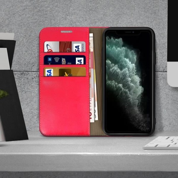 Folio Etui - AVIZAR - iPhone 11 Pro Max - Ægte Læder - Rød - Videostøtte Röd
