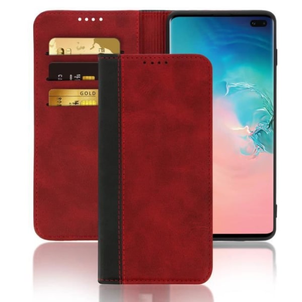 Galaxy S10 Plus Case Folio Case Kortopbevaringsstand Funktion Rød