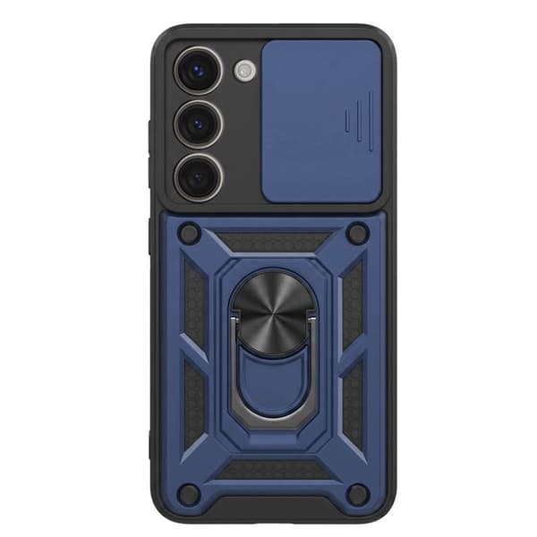 Cover til Galaxy S23 med skydelåg til kamera og magnetring Mayaxess Mørkeblå Blå