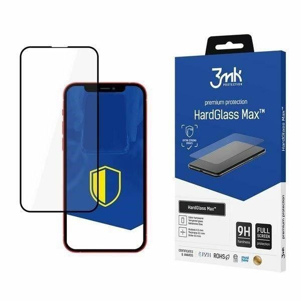 Hærdet glas - 3MK - HardGlass Max - iPhone 13/13 Pro - Beskyttelse 9H - Farve Sort