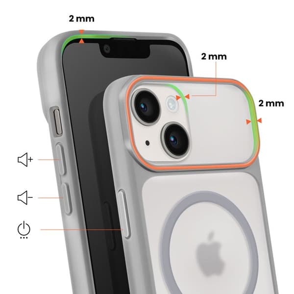 MagSafe-skal för iPhone 15 Plus / 14 Plus Hård baksida med grå silikonram Grå