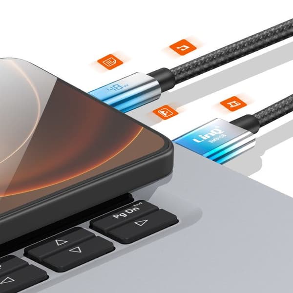 USB-C til USB Hurtigopladningskabel 48W med LED-skærm 1.2m LinQ Blå Blå