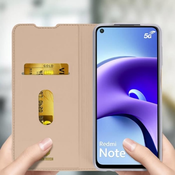 Dux Ducis vaaleanpunainen korttitasku ja tuki Xiaomi Redmi Note 9T:lle