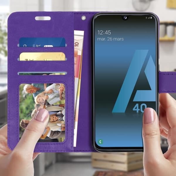 Hus til pung - AVIZAR - Galaxy A40 - Øko-læder - Video-support - Kortrum Lila