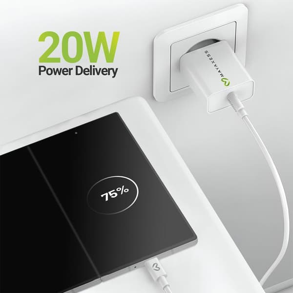 Lader til Galaxy Z Fold 6 20W + USB-C kabel 1m Mayaxess Hvid Vit