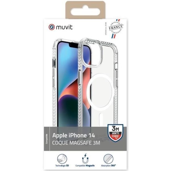Skal till iPhone 14 Stötsäker 3M kompatibel MagSafe Muvit Transparent