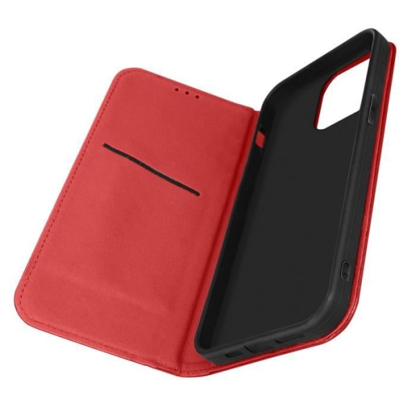 Skal Apple iPhone 14 Pro Flip Card-hållare i äkta läder Videostöd röd