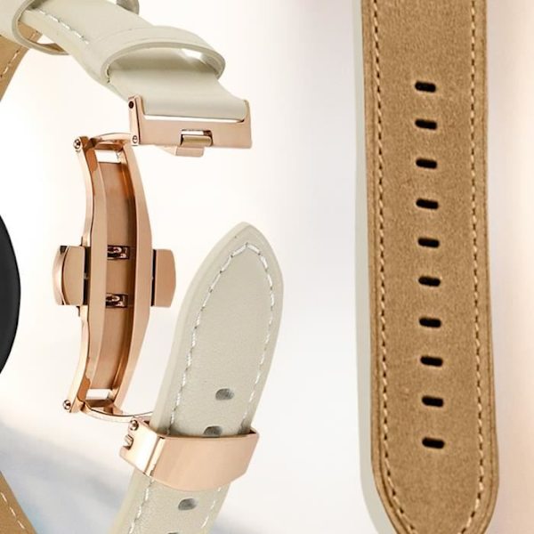 Rem - AVIZAR - Galaxy Watch 5/5 Pro/4 - Ægte læder - Beige sommerfuglespænde beige