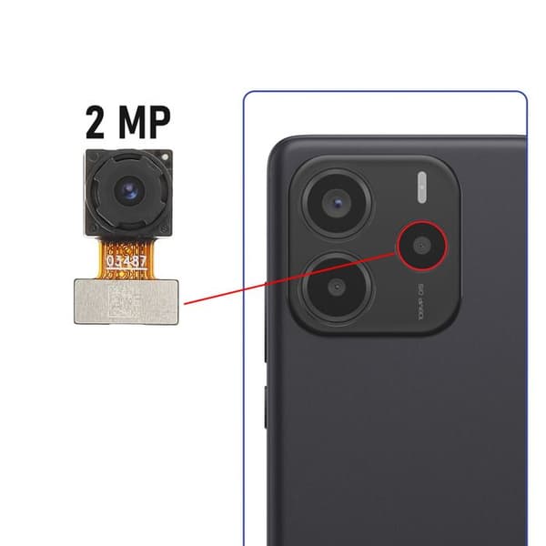 Bagkamera Macro 2MP Erstatning til Redmi Note 14 5G Sort Svart