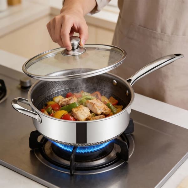 Casserole 24 cm - CHEFFINGER - Non-stick - Rustfrit stål 18/10 - Glaslåg - Induktionskompatibel Grå