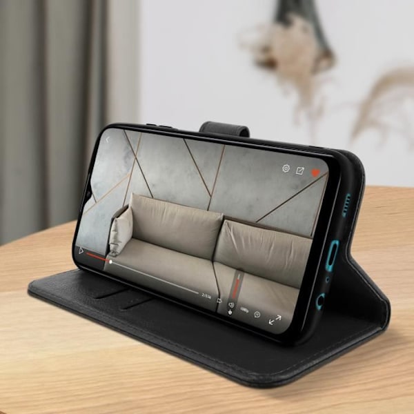 Etui til Samsung Galaxy M12 - AVIZAR - Folio med kortlomme - Øko-læder med struktur - Sort - Video Støtte Svart