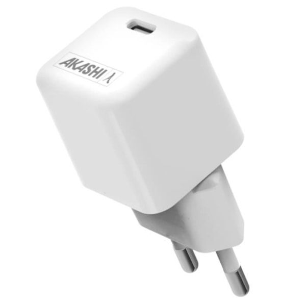 USB-C oplader - AKASHI - SuperGaN 30W - Kompakt - Certificeret Oprindelse Frankrig Garanti - Hvid Vit
