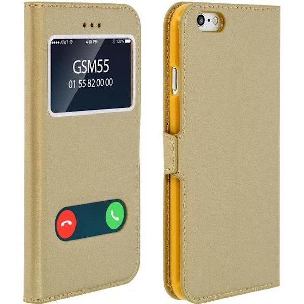 iPhone 6/iPhone 6S Etui - AVIZAR - Silikone Gel Cover - Øko-læder - 2 Vinduer - Støtte guld-