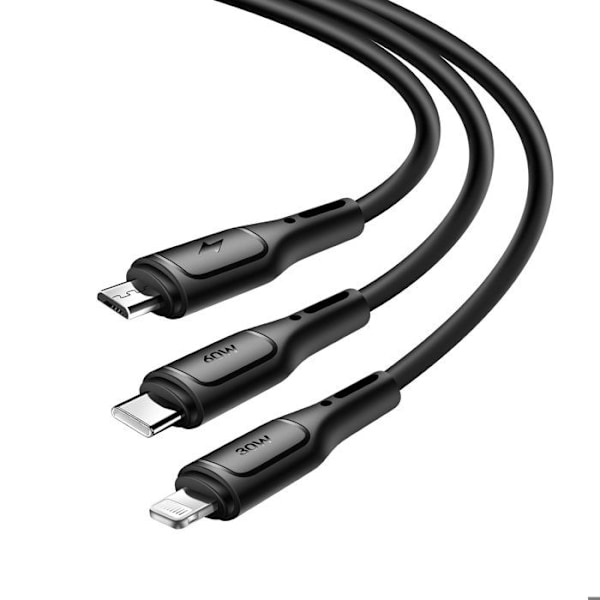 Cabel 3 i 1 USB-C, Micro USB och Lightning Snabbladdning 60W 1m wiwu Svart
