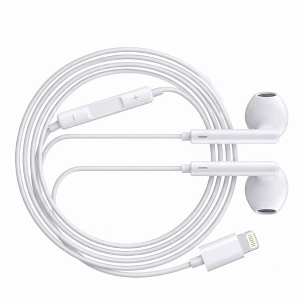 Trådade hörlurar för iPhone 12 Pro Max Lightning med inbyggd mikrofon Vit Vit