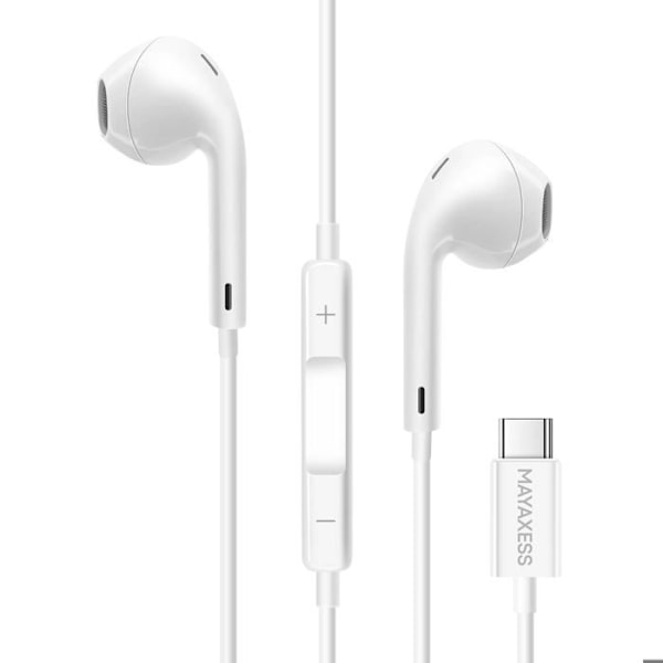 USB C Trådade Hörlurar med Inbyggd Kontrollknapp Mayaxess Vit Vit