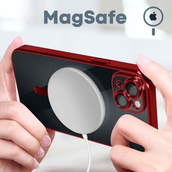 MagSafe-kuori - AVIZAR - iPhone 14 Plus - Silikoni - Punainen - Kromireuna Röd