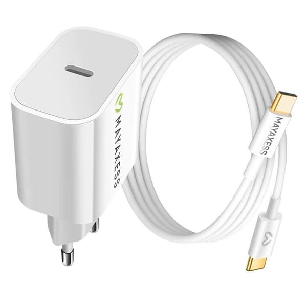 Laddare 20W - MAYAXESS - Google Pixel 10 - USB-C-kabel 1m - Snabbladdning - Kompatibel med Android/iOS Vit