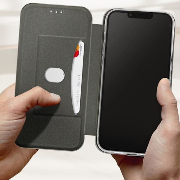 Telefonfodral - AVIZAR - iPhone 14 - Grå konstläder - Heltäckande skydd - Justerbar klaff Grå