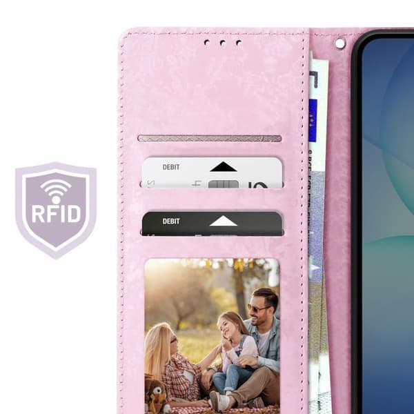 Plånboksfodral - AVIZAR - Samsung Galaxy A17 - Ljus rosa - Videostöd - RFID-skydd Ljusrosa