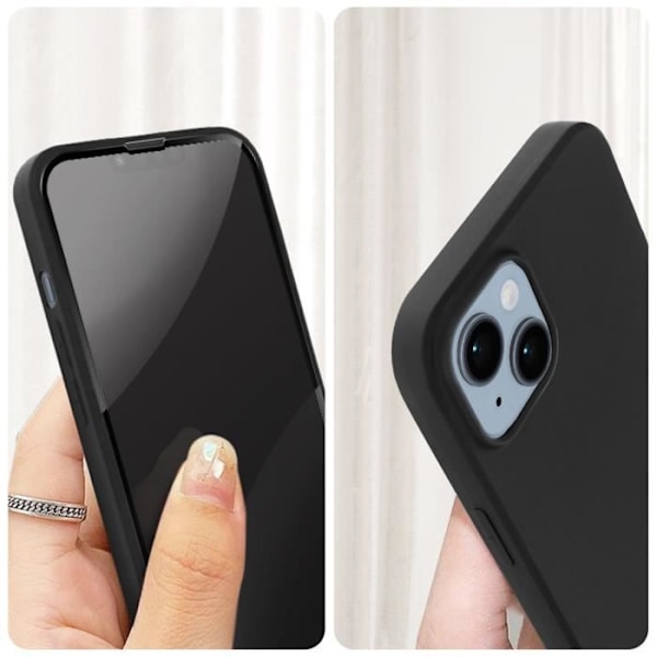 iPhone 14 cover, sort blød gel silikone og 9H hærdet glas, sort kontur Svart