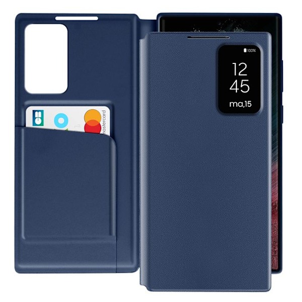 Nahkakotelo Galaxy S22 Ultra Näyttöikkuna Korttipidike Sininen Yö Blå