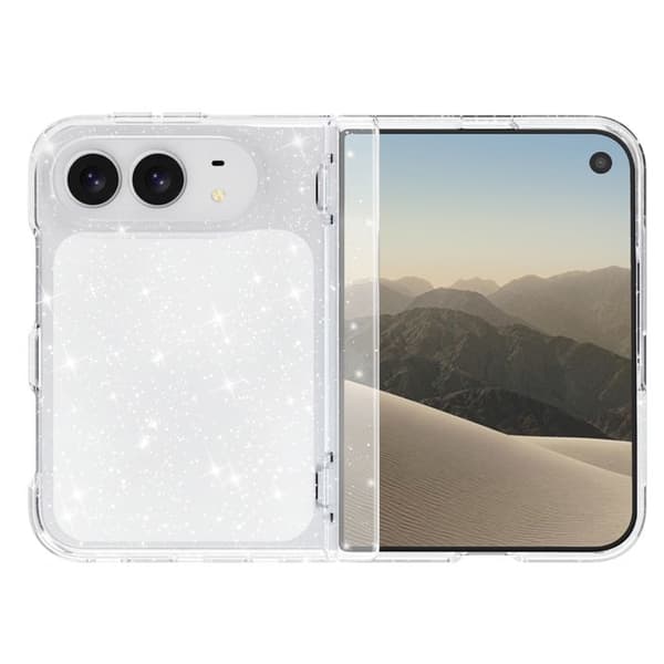 IPhone Duo: Pehmeä, iskunkestävä valkoinen glitterkuori Vit