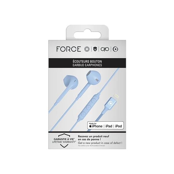 Force Play-hörlurar Förstärkta Lightning Recycle-hörlurar Blå Blå