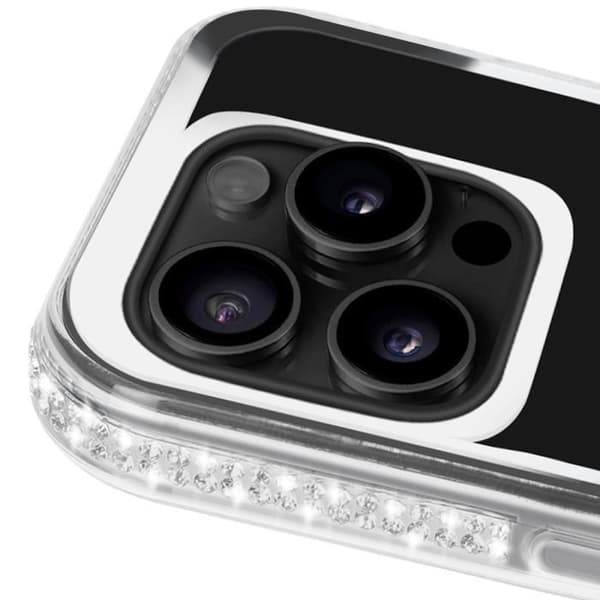 Teddybjörnfodral för iPhone 16 Pro Rhinestone Mönster Shiny Outline Silver Grå