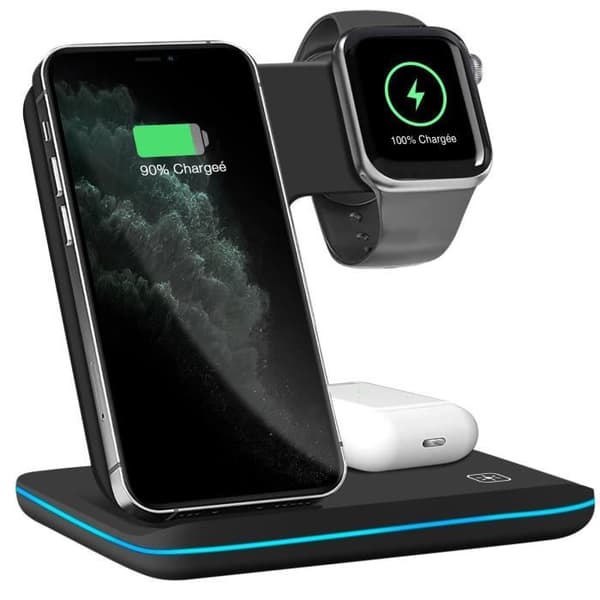 Opladningsbase - Induktionsladedock - iPhone - 3 i 1 - Blødt silikone - Vertikalt design