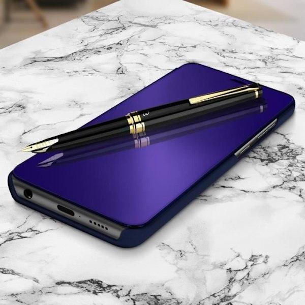 Hölster för Samsung Galaxy A51 - AVIZAR - Klapp med spegeleffekt - Semihård - Videostöd - Mörkblå Nattblått