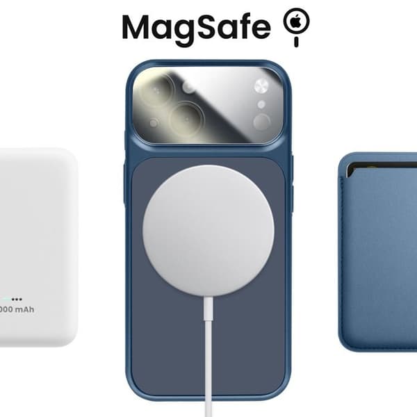 MagSafe-cover til iPhone 15, hård med glasbeskyttelse til kamera, natblå Blå