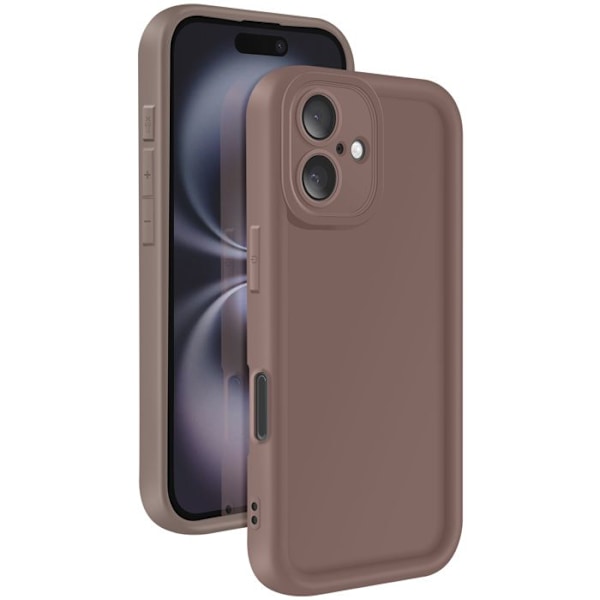 IPhone 16 silikonikuori pehmeä kosketus, kohotetut reunat, ruskea kastanj