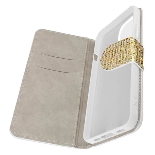 iPhone 15 Case - Glam Edition - Disko Glitter - Syntetisk læder - Glitrende rem - Video Støtte Gul