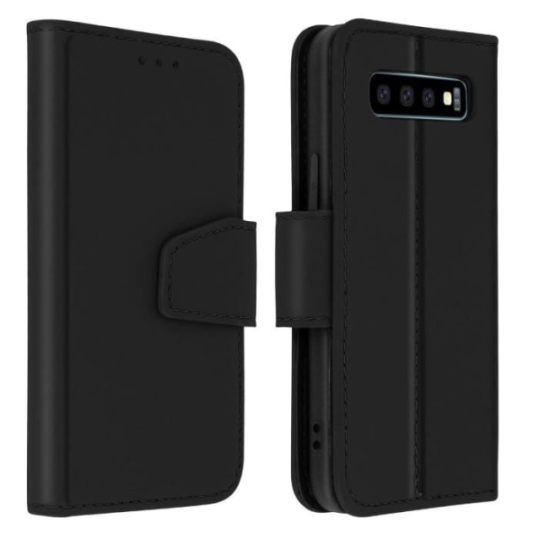 Suojakuori Samsung Galaxy S10 Plus Nahkaiselle korttitelineen jalustalle Premium Black