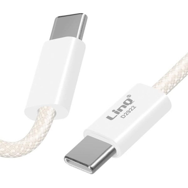USB-C til USB-C kabel - LinQ - 60W - 2 meter - Opladning og synkronisering - Vævet nylon Vit