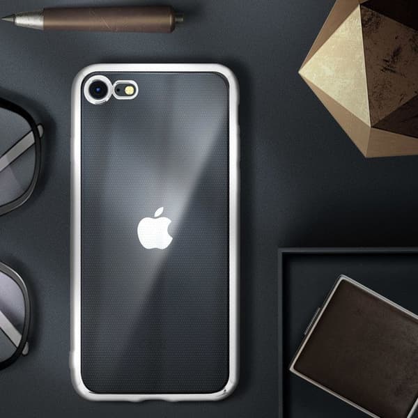 Skyddsfodral - Akashi - iPhone SE 2022/2020, 8, 7 - Silikon - Transparent baksida - Kromad finish Grå