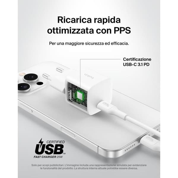Belkin BOOST Charge USB-C Laddare 25W PD PPS Snabbladdning Universell Vit Vit
