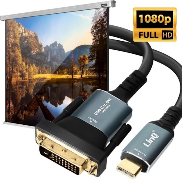 USB-C til DVI-kabel - LINQ - 1.8m - Full HD 1080p - Plug and Play - Premium Aluminium