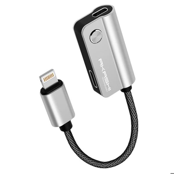 Lightning-sovitin - AKASHI - 2-in-1 - Lataus + Audio - 14cm - Yhteensopiva iPhone/iPad/iPod Svart