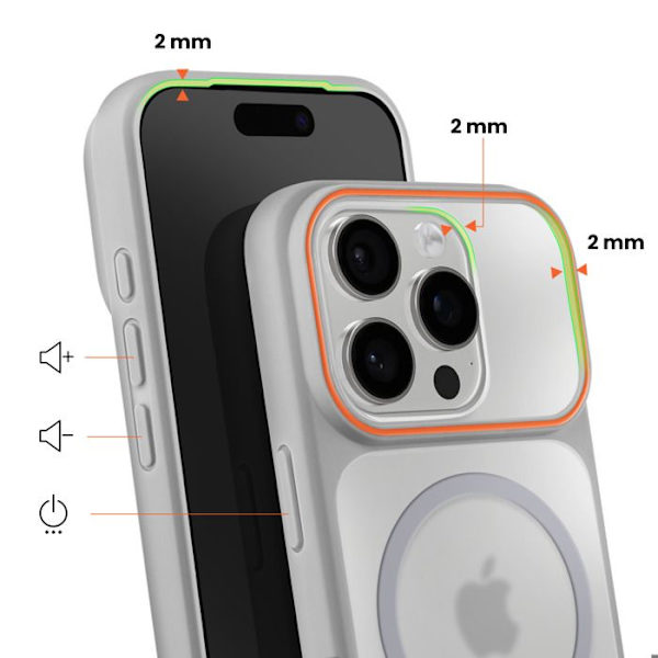 MagSafe-cover til iPhone 16 Pro, Bi-materiale beskyttelse, Hård bagside, Grå Grå