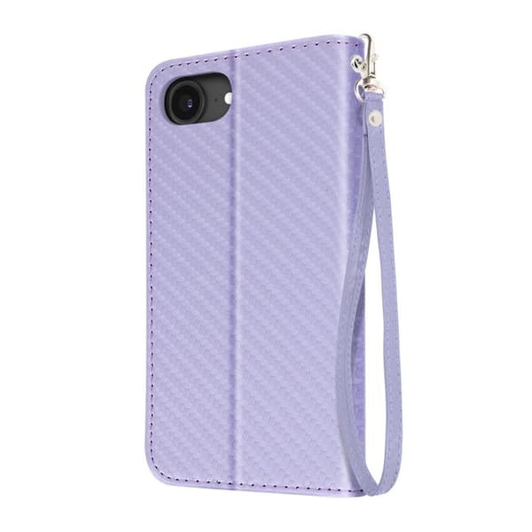 Fodral med lock för iPhone 17e Kolfiberlook med kortfack och stöd Lavendel Violett